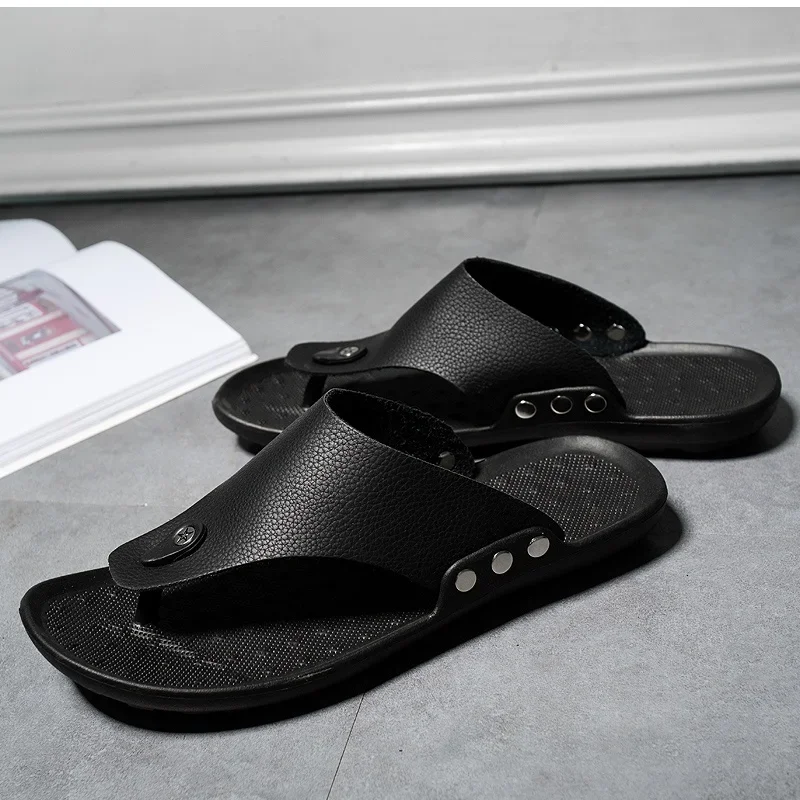 YRZL Men's Summer Flip-Flops Non-Slip Comfortable Beach Sandals for Men Lightweight EVA Slippers for Bathroom Man Shoes — view 3