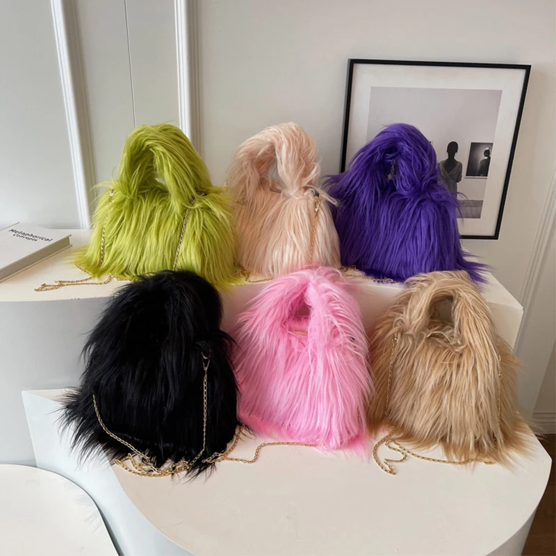 Soft Plush Women Winter Warm Shoulder Bags Phone Purse and Handbags Chain Crossbody Bag Totes bolso Fashion Clutches Wallet