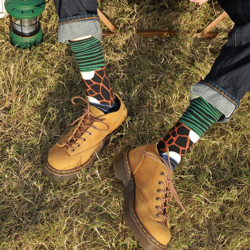 Autumn and winter leopard print feathers tiger stripes personality fashion color socks cotton female thickened mid-thigh socks
