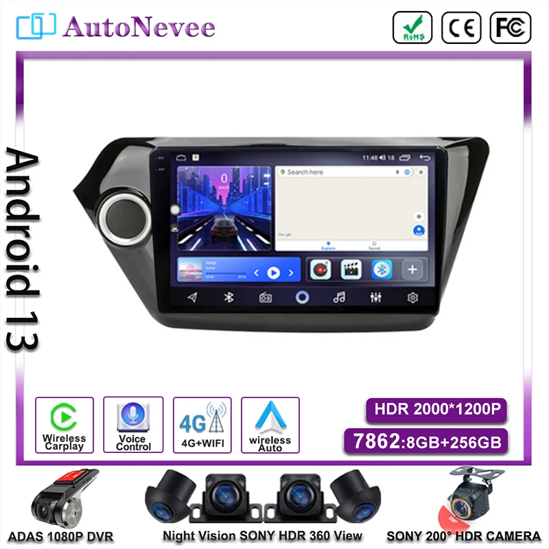 

Android For KIA K2 Rio 3 2011 - 2016 Android Auto Car Radio Player Stereo Autoradio navigazione Video GPS HDR QLED Wifi BT CPU