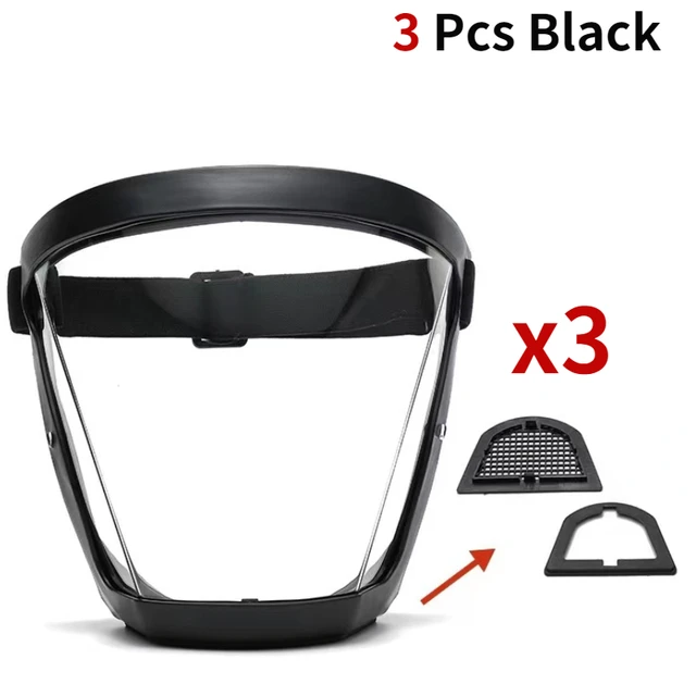 Security protection Transparent full face shield safety glasses Protective Cover WindProof Anti-fog Eye Protection Face Mask 3 PCS Black