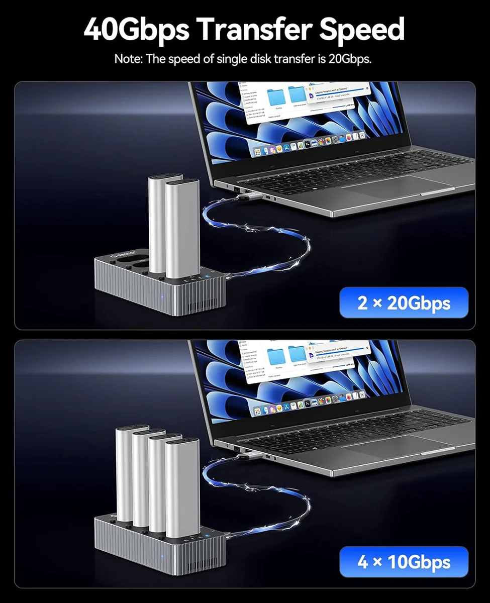 ORICO 40Gbps M.2 NVMe 하드 드라이브 도킹 스테이션 오프라인 복제 어댑터 USB4 M2 SSD 인클로저 Type C 2/4베이 복제기 알루미늄 케이스