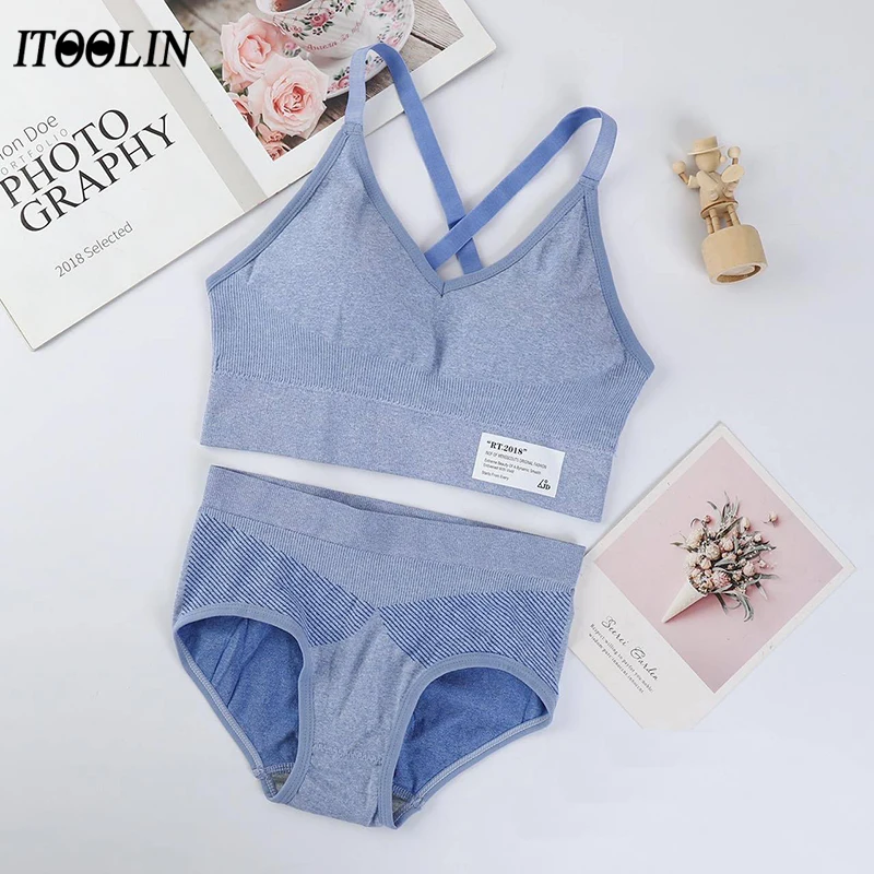 ITOOLIN Women Sports Bras Set Without Steel Ring Sweet Running Bras Set  Sexy Backless Cross Lingerie Design Gathering Bras - AliExpress