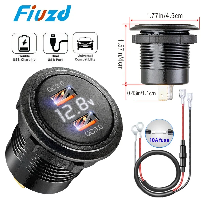 Universal Fast-Charging USB Car Charger with LED Voltmeter