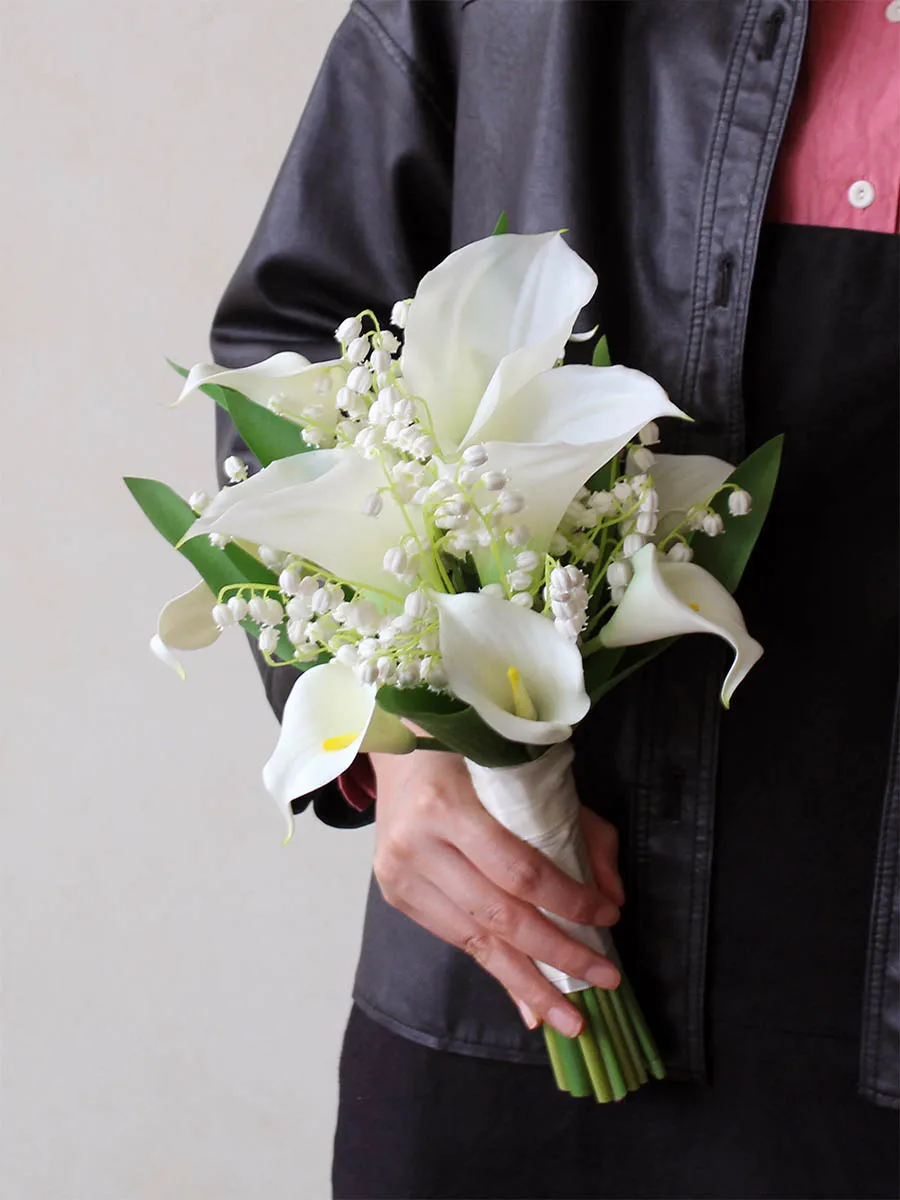 Real touch Calla Lilies with Tulip Wedding Bouquet White Muguet bouquet de mariage mari&eacute;e
