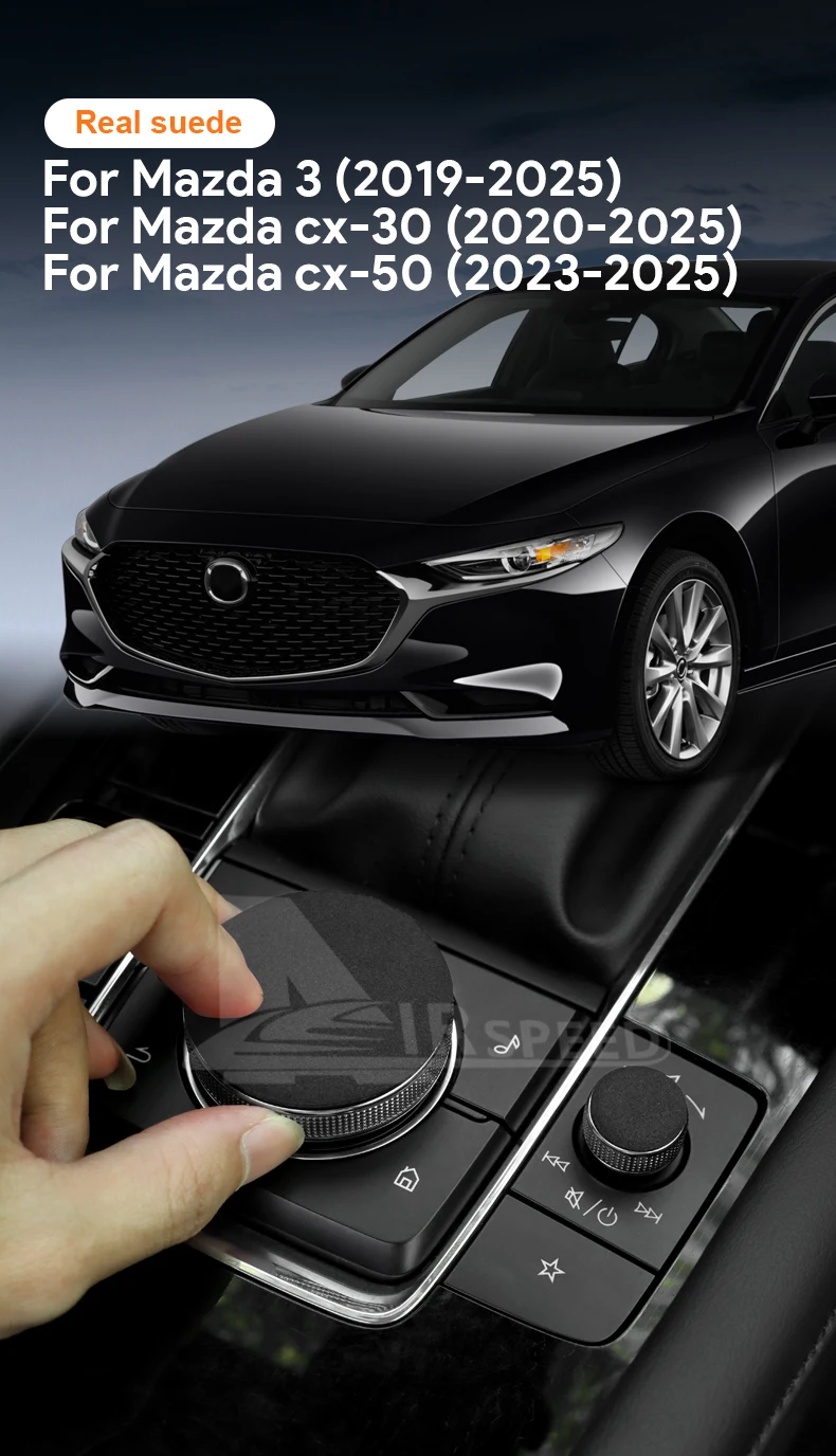 Oberer Wildleder-Zieraufkleber für Mazda 3 Axela BP 2019–2024 2022, CX-30 2020–2025, CX-50 2023–2025, Auto-Zentralsteuerung, Multimedia-Knopf – Detail 1