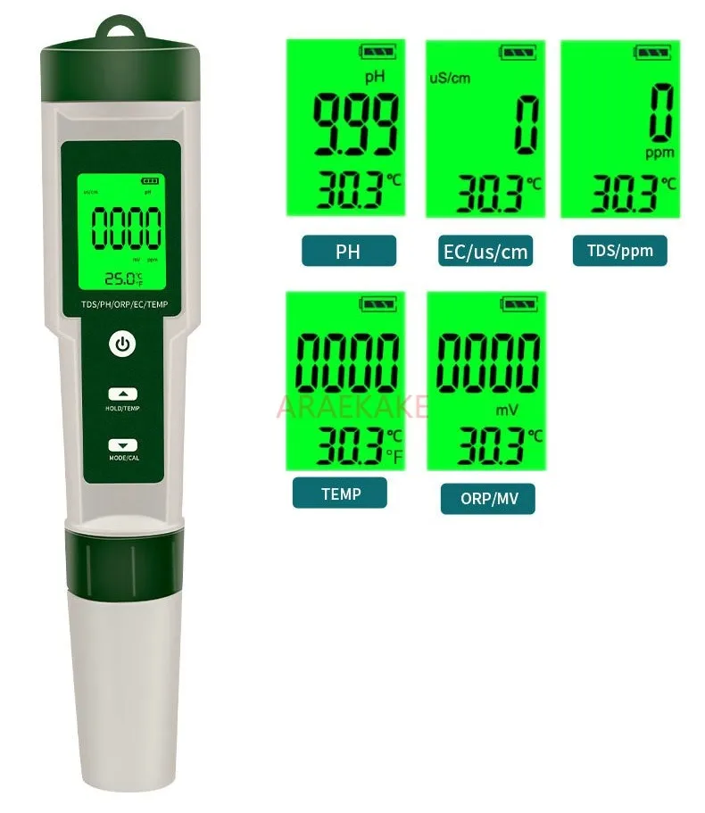 Water quality detection five in one tester PH/TDS/EC/ORP negative potential/temperature detection pen pH meter tester