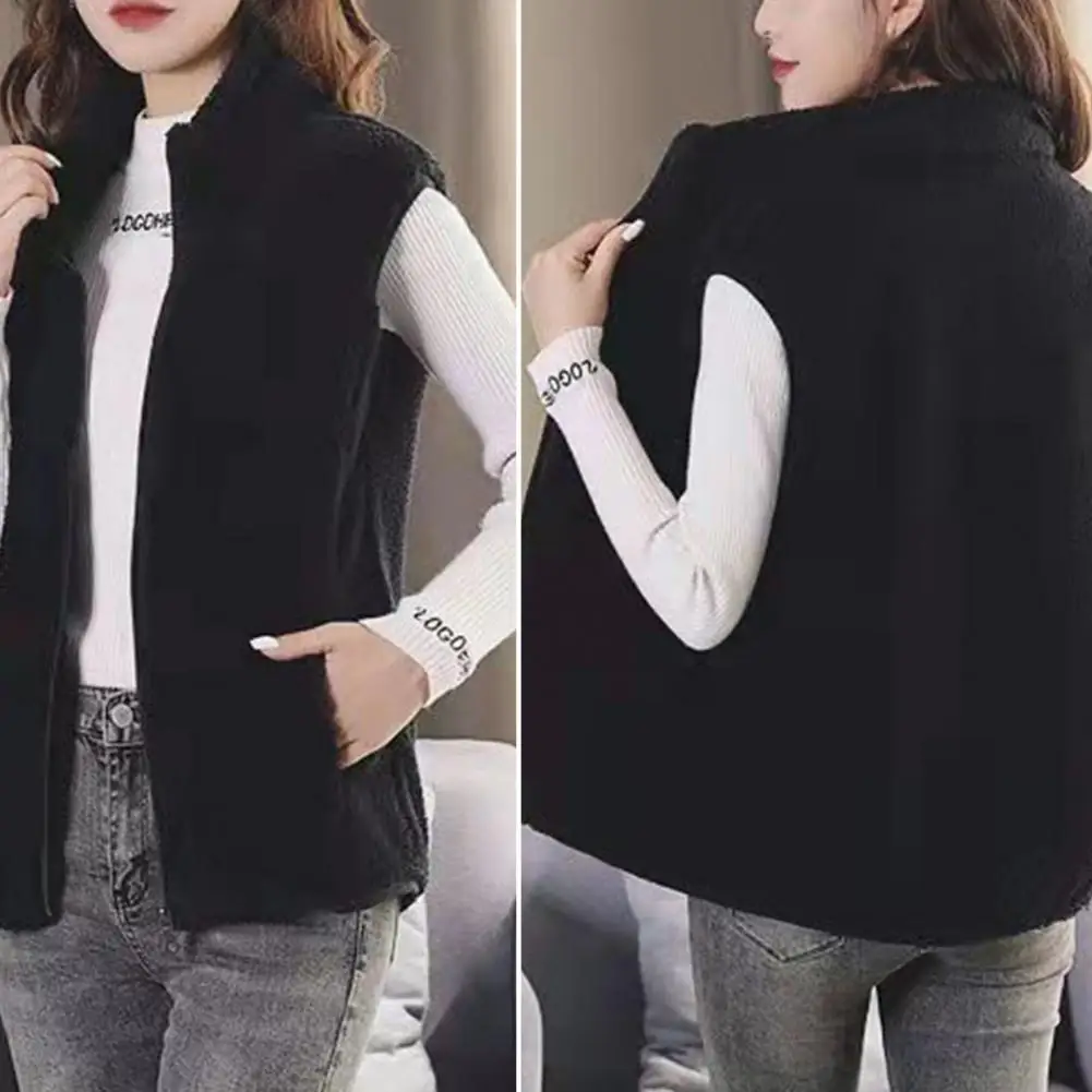 

Women Sleeveless Vest Jacket Women Insulated Vest Women's Sleeveless Plush Vest with Stand Collar Zipper Closure Warm Winter