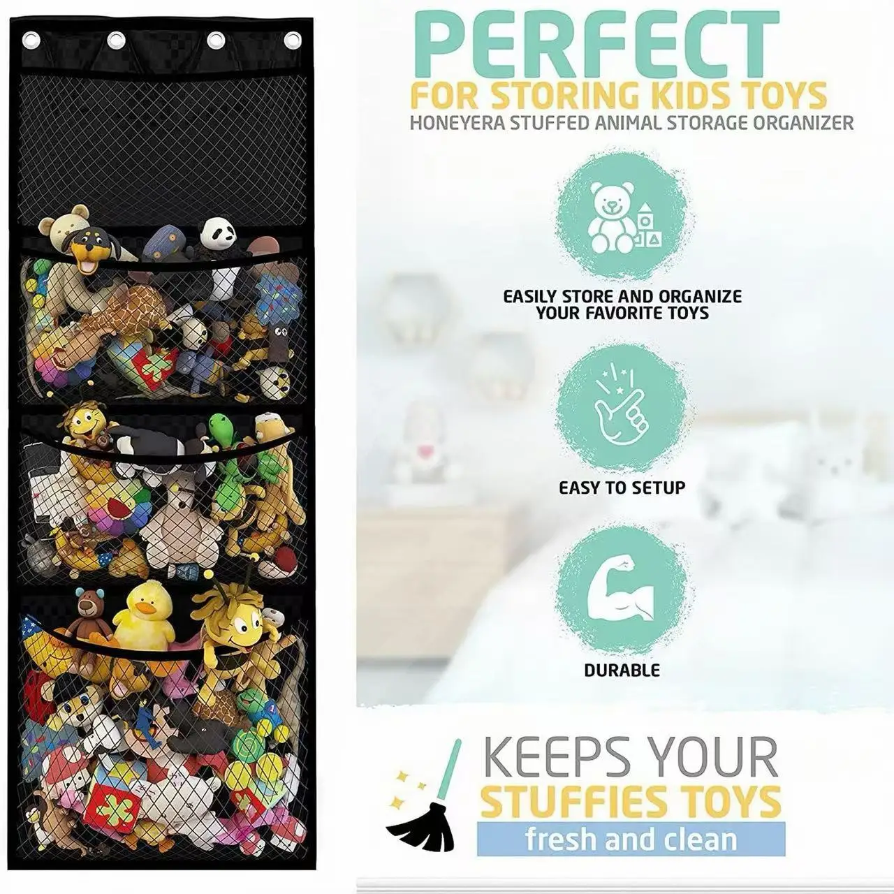 1pcs Storage Hanging Bag Over Door Organizer for Stuffies Baby Toys Storage Toy Plush Hanging Storage Net Bag