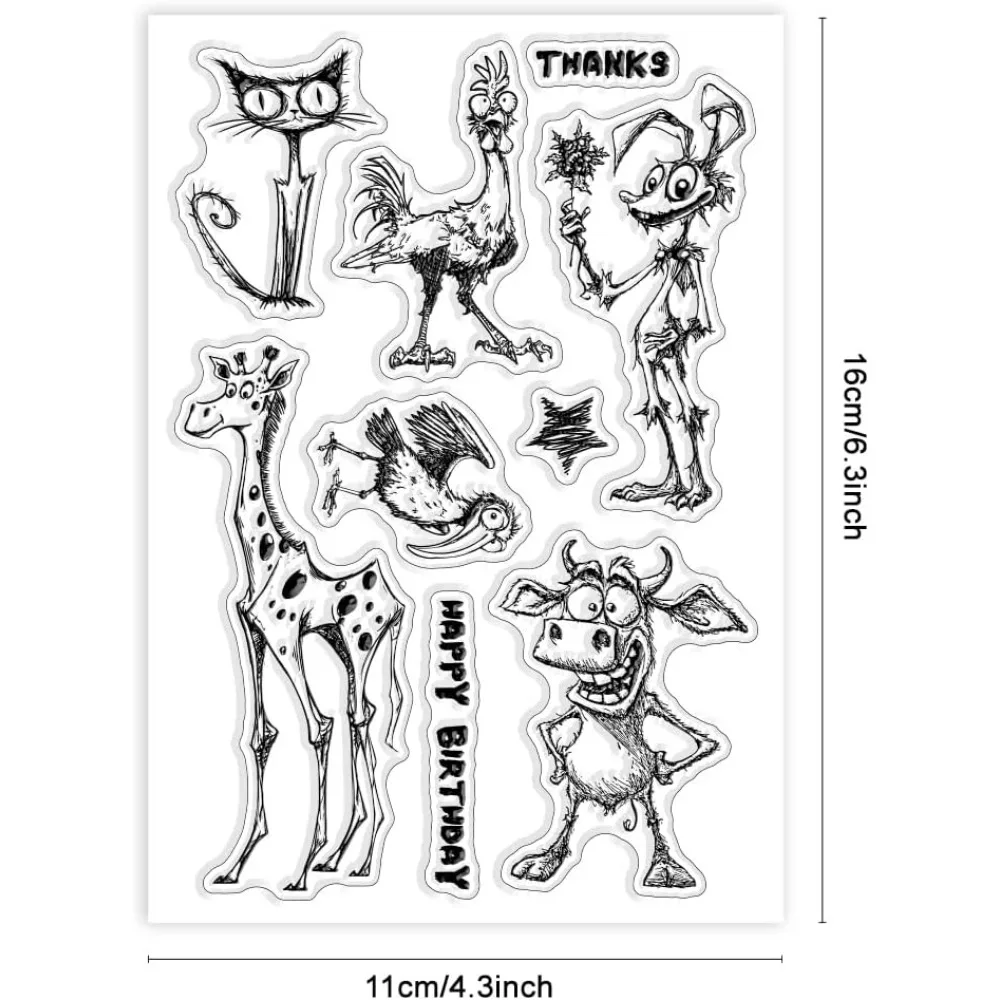 Clear Stamps Mutated Animals Cat Giraffe Cow Chicken Bird Rabbit Silicone Clear Stamp Seals Funny Animals Transparent Stamps