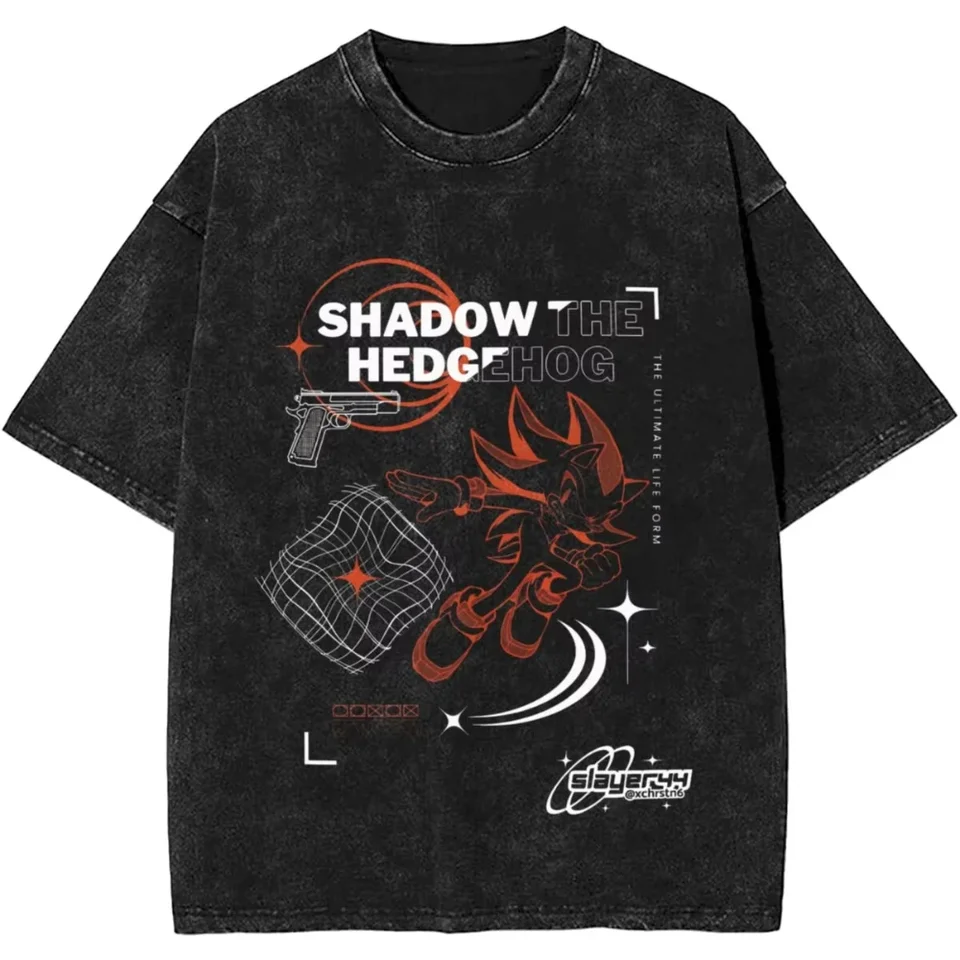 Japanese Shadows Hedgehog Washed T-Shirt Men Women Y2K Retro