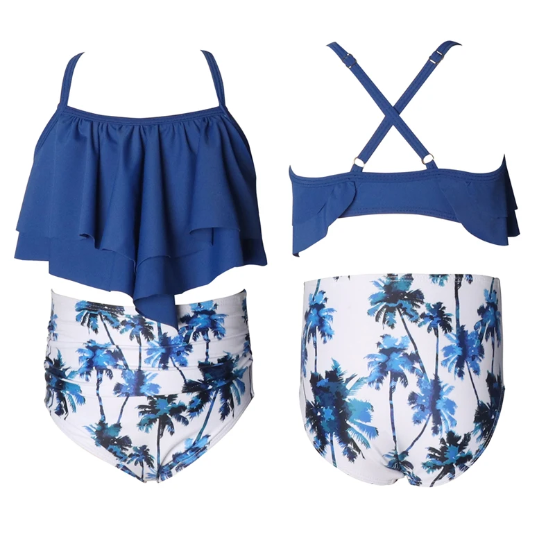 Girl Swimsuit Two Pieces Children's Swimwear Swim Suits Child Ruffle bikinis Split Mesh Bikini Sets Bathing Suit 2-14T