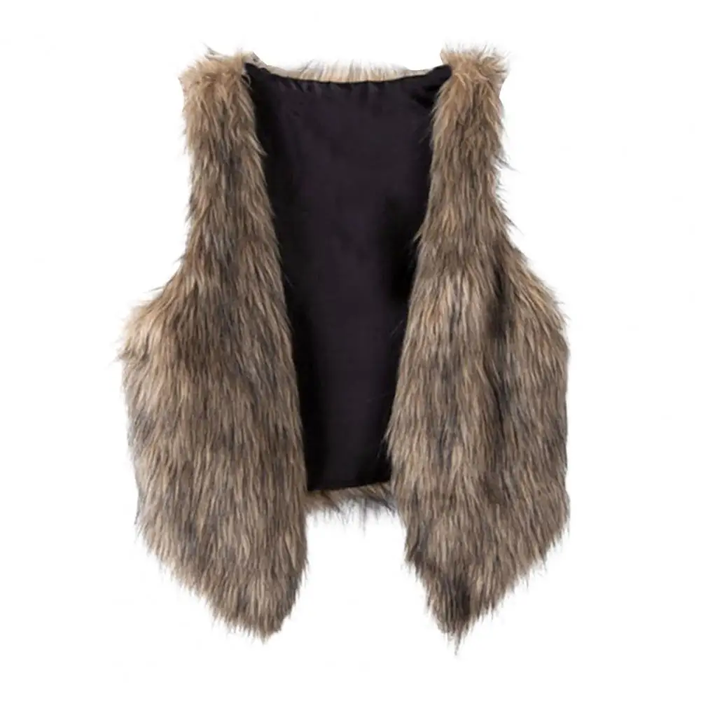 

Ladies Vest Stylish Women's Faux Leather Fur Sleeveless Vest Cozy V Neck Waistcoat for Fall/winter Fashion Trendy Open Stitch