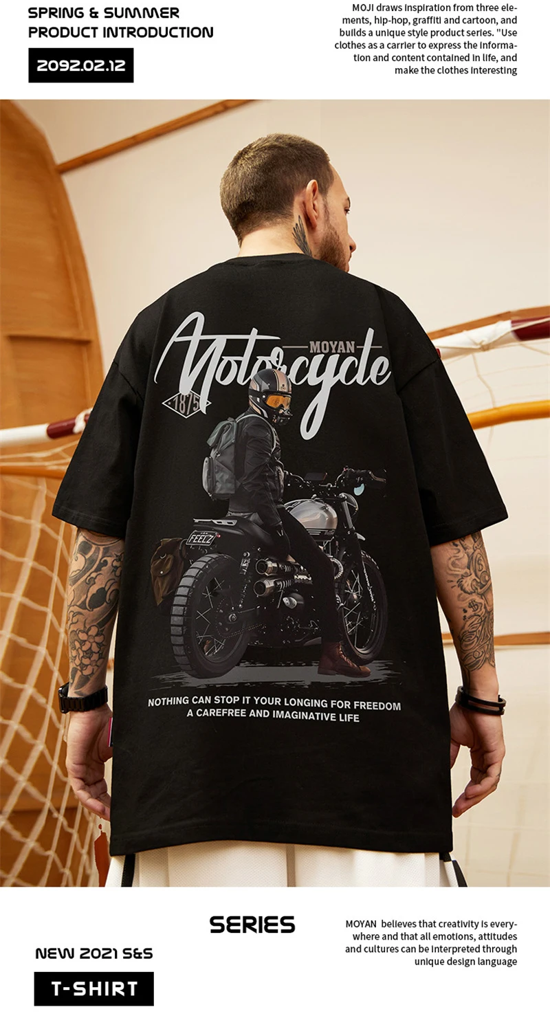 American Streetwear Motorcycle Men Graphic Printed T-shirts
