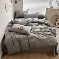 Ensemble de literie en coton, linge de lit solide, avec drap, housse de couette, taie d'oreiller, pour Couple simple, King, Queen, Double, taille 2