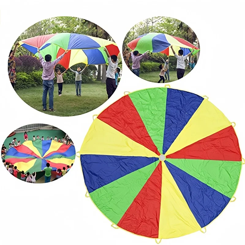 2-6M Diameter Kids Outdoor Teamwork Game Prop Rainbow Parachute Toys Jump Bag Bounce Play Mat School Activity Puzzle Game 2-6M Diameter Kids Outdoor Teamwork Game Prop Rainbow Parachute Toys Jump Bag Bounce Play Mat School Activity Puzzle Game