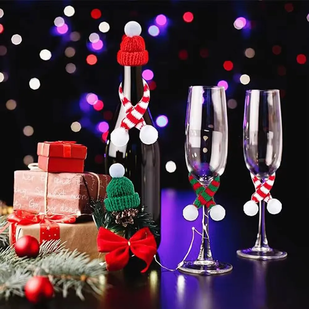 10Pcs Mini Christmas Hat Christmas Table Tree Decorations Ornament Wine Bottle Decoration Doll Accessories