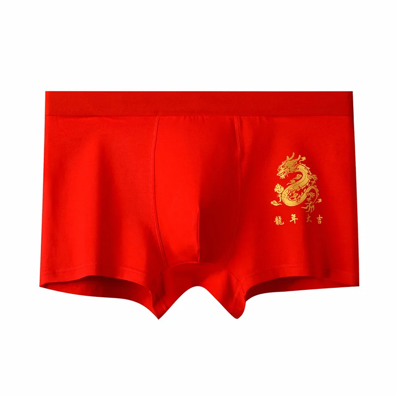 

Боксеры Lucky Red мужские с принтом зодиака, нижнее белье из чистого хлопка, дышащие шорты, боксеры на китайский новый год