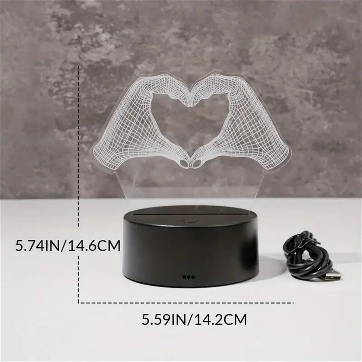 1pc 사랑 3D 야간 조명, 터치 기능이 있는 3D 착시 램프, 침실용 7색 변경 주변 조명