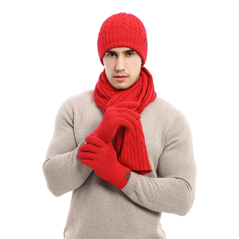 Herren Herbst Winter warm halten Set einfarbig Unisex Mütze