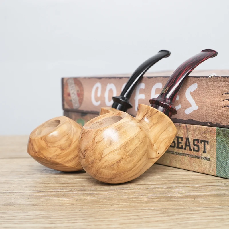 OLD FOX Olive Wood Tobacco Pipe Big Apple Series Pipe Acrylic Curved Handle With Smoke Chamber to Assist Smoking with clean part 3