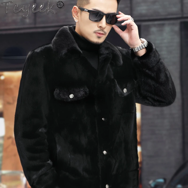 

Tcyeek 2023 Black Mink Fur Jacket Winter Warm Mens Fur Coat Real Short Casual Natural Whole Mink Fur Coats Casaco De Pele Luxo