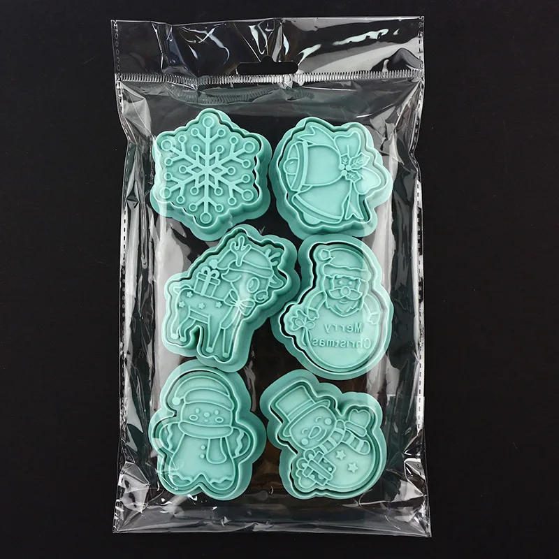 Christmas Cookie Embosser Mold Cartoon Santa Snowflake Pattern Cookie Cutter 6Pc/set, cookie cutter,cookie mould,cookie printing mold,baking mold,cookie maker press kit,baking decorating tools