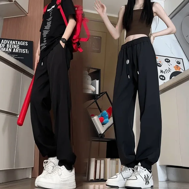 Summer Loose-fit Casual Ice Silk Pants Men Women's Same Style Quick Dry Thin Breathable Cooling Sweatpants Outdoor Activities 2