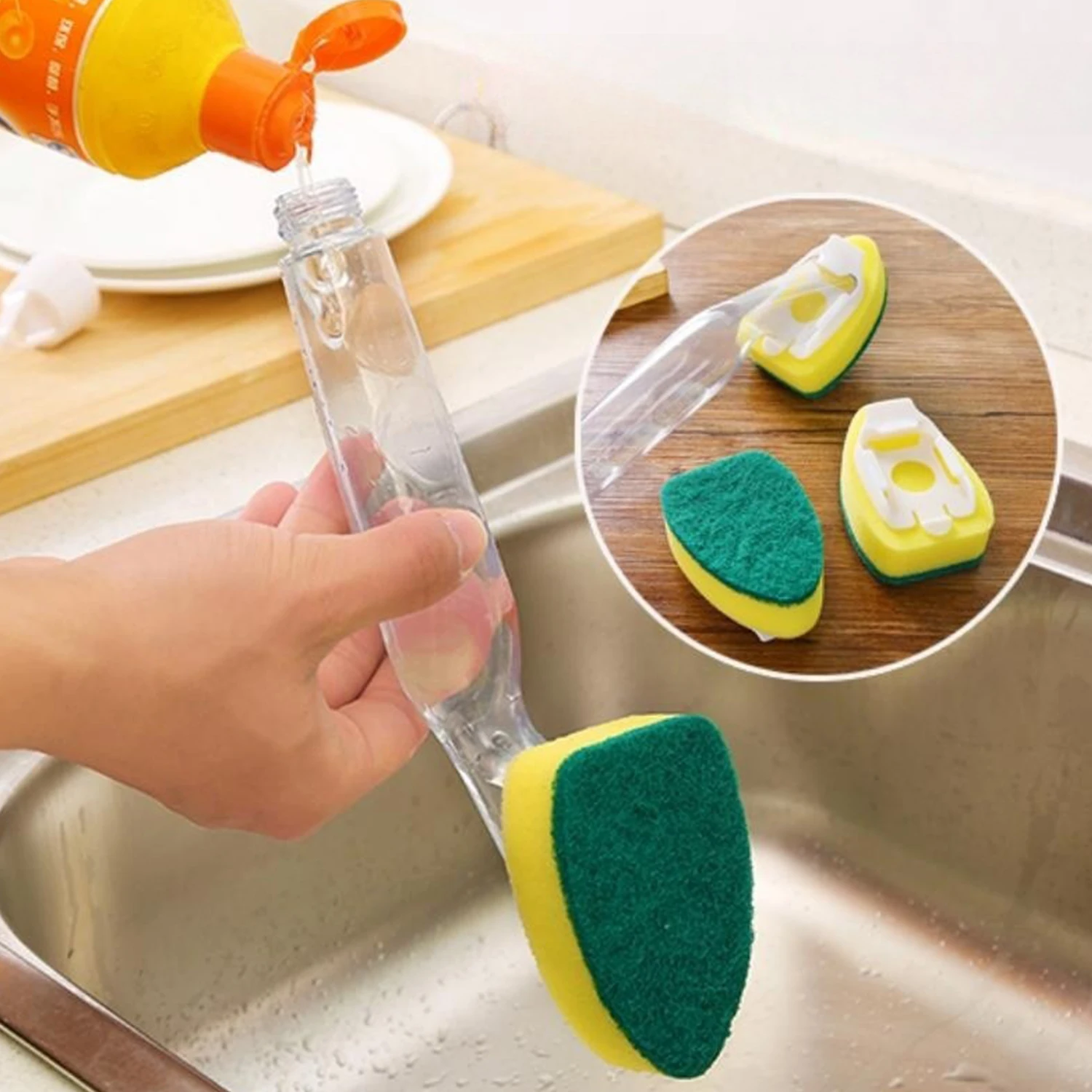 

Detachable Dish Bowl Cleaning Brush Fillable Liquid Long Handle Scouring Pad Pot Pan Wash Brushes Kitchen Cleaner Washing Tool