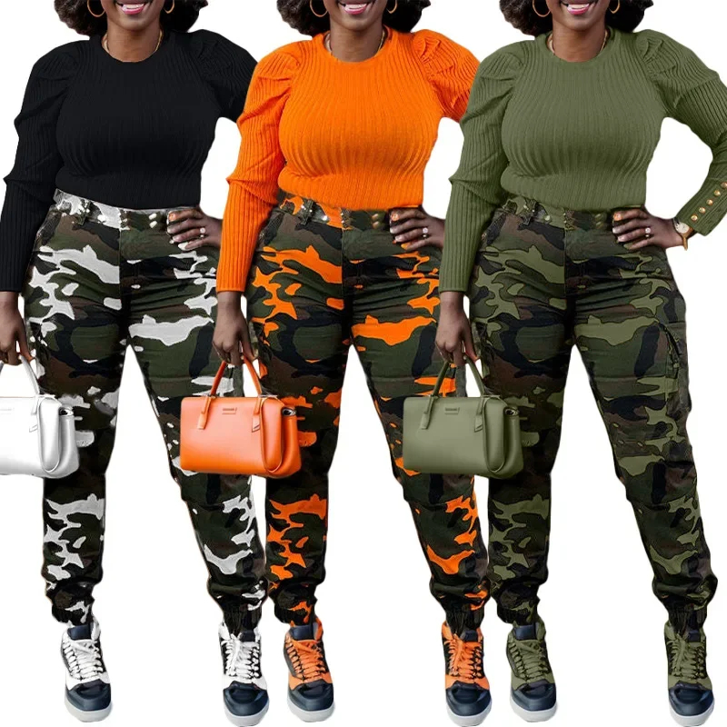 

Women’s Camouflage Printed Slim Cargo Pants 2024 Spring/Summer Pocket Jogger Street Fashion Safari Trousers