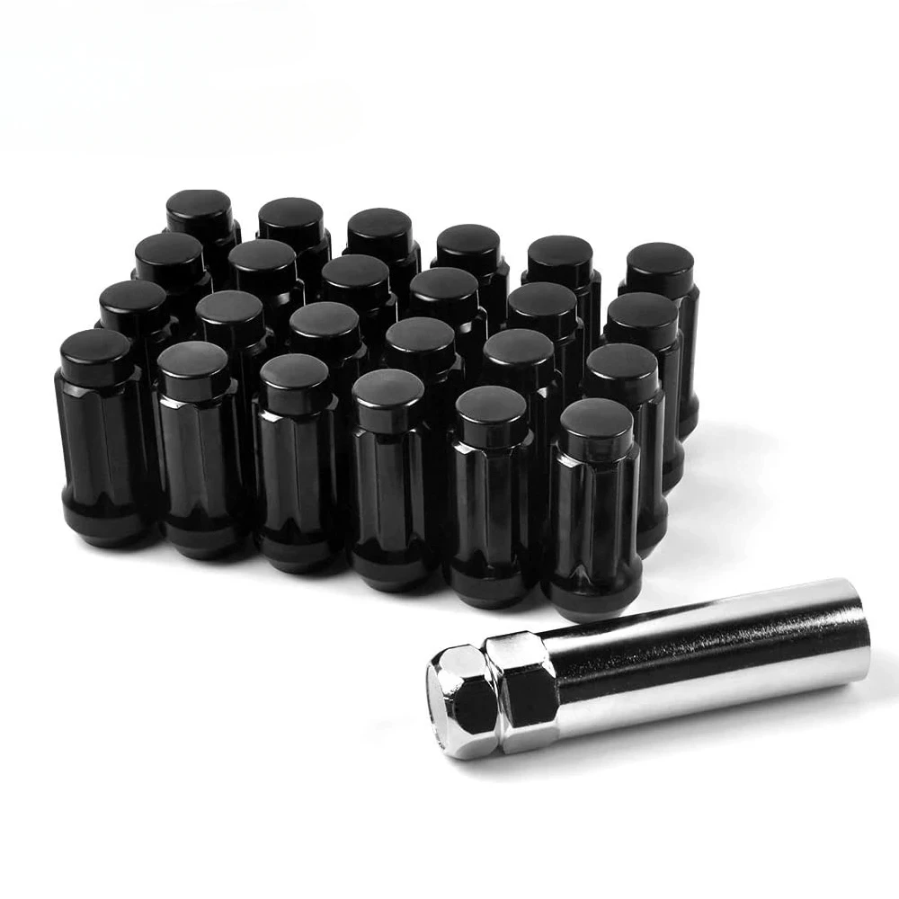 24pcs M14x1.5 Wheel Lug Nuts Black or Chrome 14x1.5 Lug Nut Spline for Chevy Suburban 1500/Avalanche 6 Aftermarket Wheel