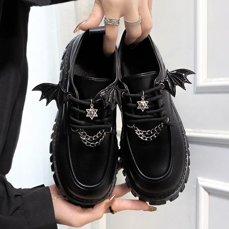 Metal Chain Platform Lolita Gothic Women's Pumps Spring College Style Patent Leather Japan School Uniform Shoes women pumps shoes