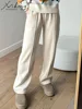 MiuKoMiYa Spring Gray Woolen Pants Women Wide Leg Straight Long Trousers Office Lady High Waist Women Beige Formal Pants Loose 1