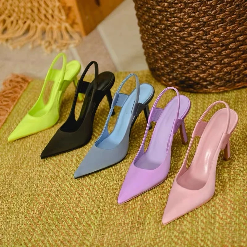 

High Heels Women's 2024 New Pointed Toe French Stiletto Mules Casual Wear Outer Wrap Toe Sandals Women