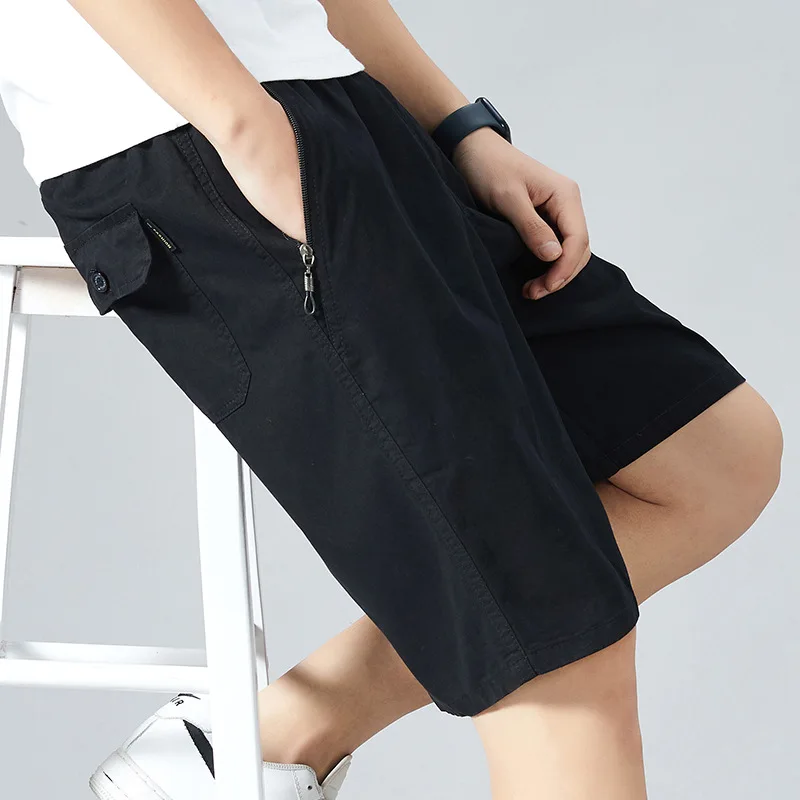 KPOP Fashion Style Harajuku Slim Fit Casual Shorts Loose All Match Sports Shorts Solid Zipper Pure Cotton Straight Leg Shorts