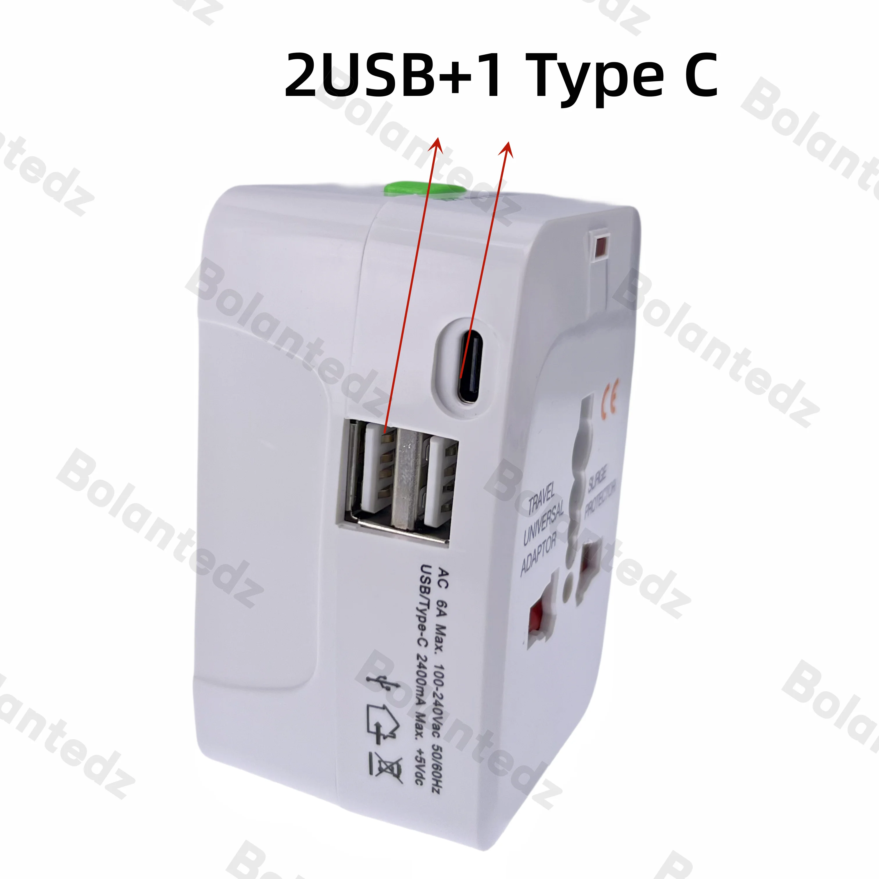 Universal-Reisest ecker adapter 2 USB-Anschluss 1 Typ C Weltreise-Wechselstrom adapter au us uk eu Konverter adapter USB-Ladegerät