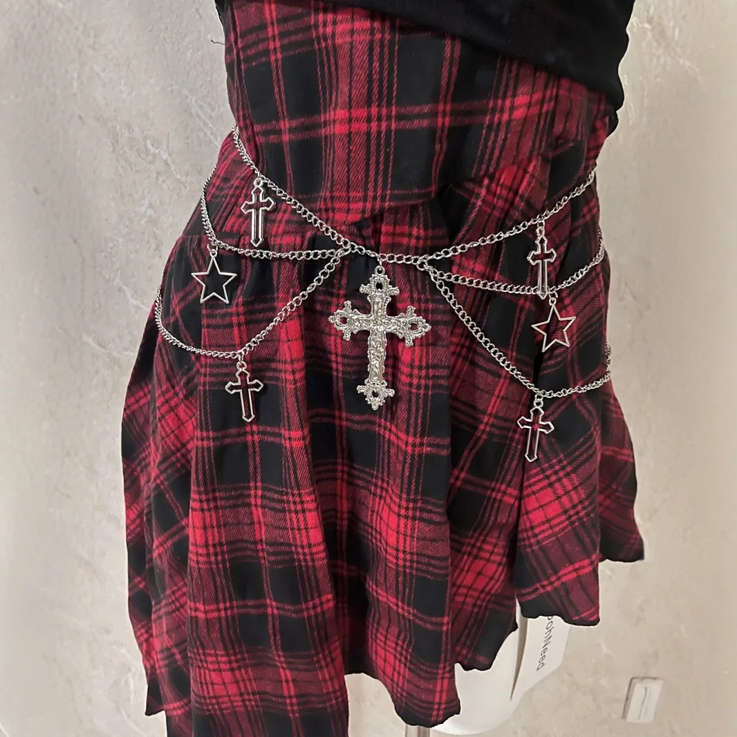Metal waist chain ins cross gothic punk dark spicy girl short skirt waist decoration body chain