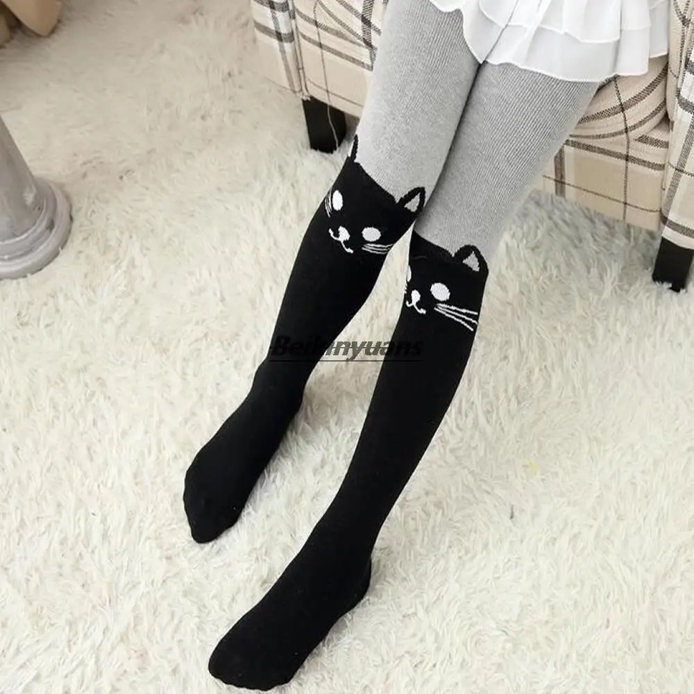 Autumn Winter Stitching Children's Pantyhose Thickened Terry Cat Girls Fake High Leggings kids pantyhose kids leggings