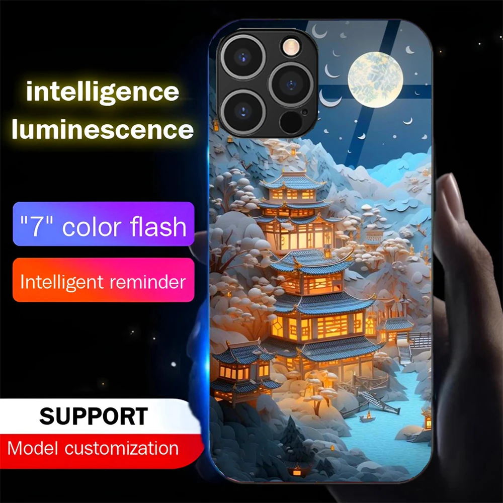 Wunderland-Landschaft Sprachgesteuerte LED-Leuchtende Leuchtende Handyhülle für Samsung S26 S25 S24 S23 S22 S21 S20 Plus Ultra