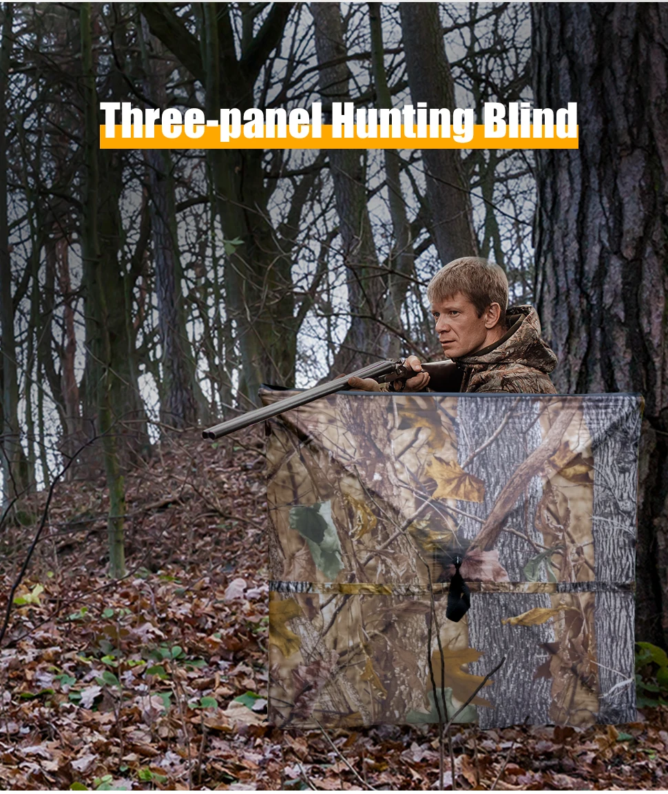 WESTTUNE Pop Up Ground Blinds Quick Setup Durable Three-Panel Hunting Blind Low-Noise Grass Camo Hunting Camouflage Accessory