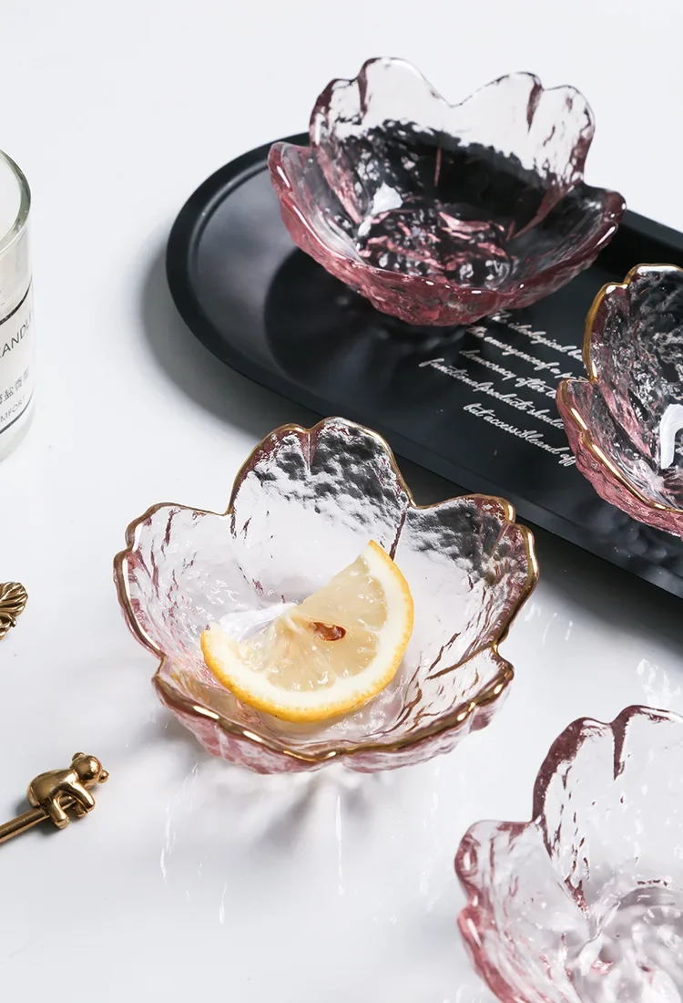 Japanese Hammer Glass Cherry Blossom Dish Creative PINK PETAL Dishes Household Dipping Tray Seasoning Salad PlatesTableware