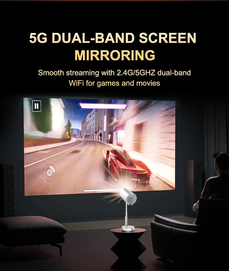 TS3 Gimbal 4K HD Projector Android 320ANSI 1280*720P 2.4G/5G Wifi6 Home Cinema Theater Office Outdoor Smart Portable Projector