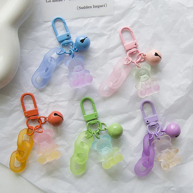 Kawaii Bear Bell Portachiavi Cute Candy Color Gummy Bear Link Chain Charms Portachiavi Per Le Donne Girl Bag Pendenti Portachiavi Regalo