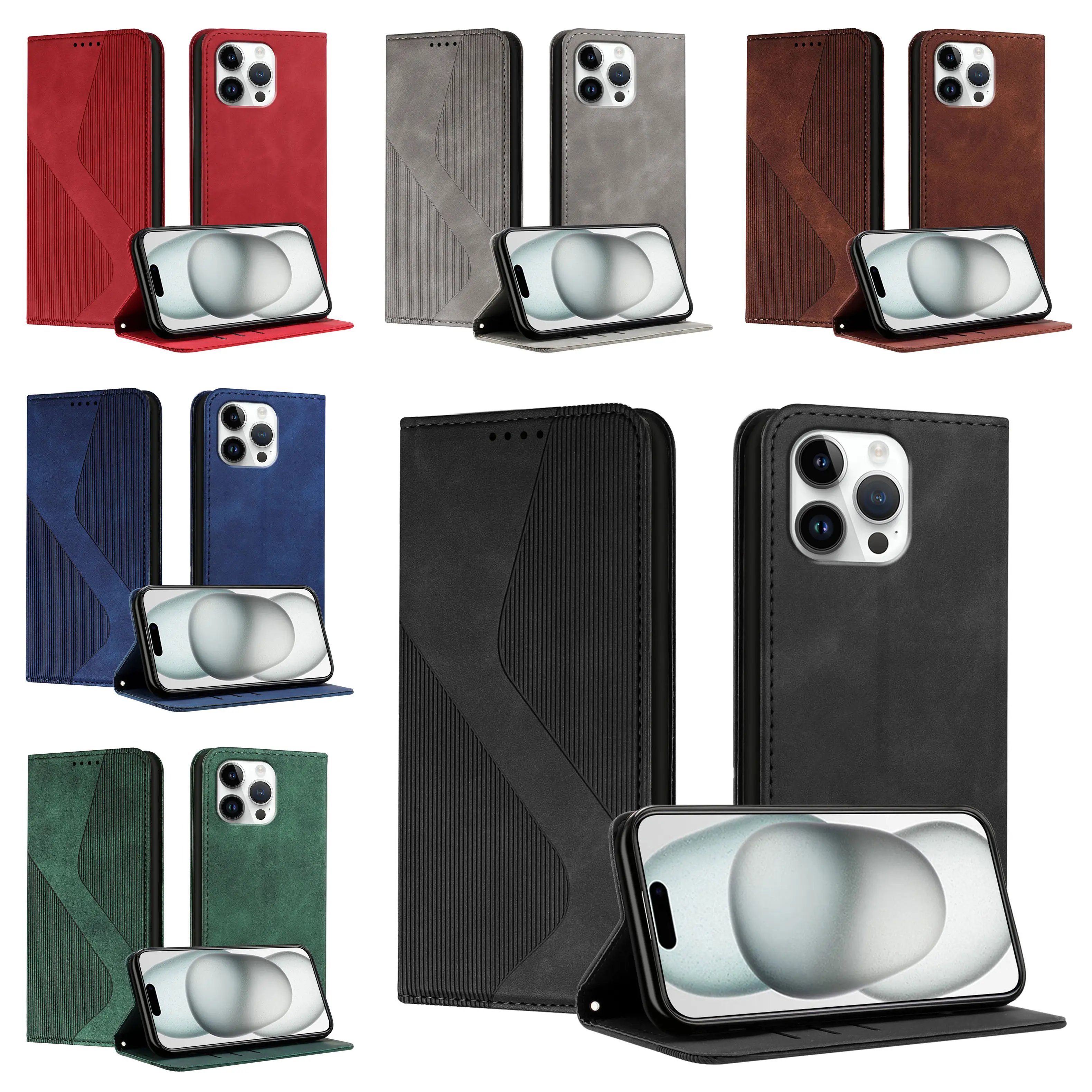 Magnetic Leather Flip Wallet Case with Card Holder and Stand