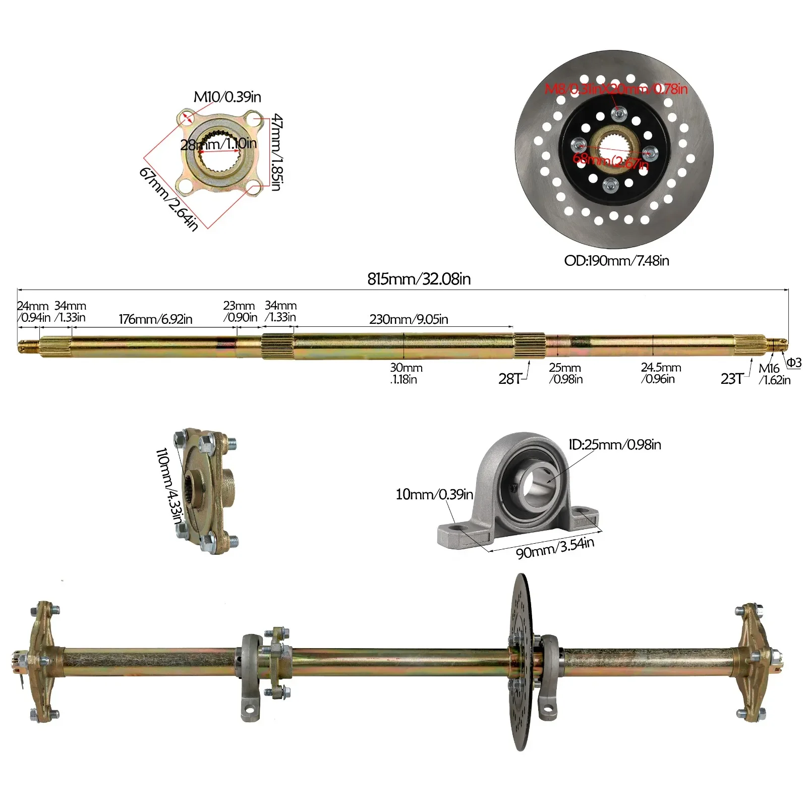 Kit Essieu Arrière 740mm Pour Go Kart + Moteur 49cc 2 Temps + Boîte De Vitesses