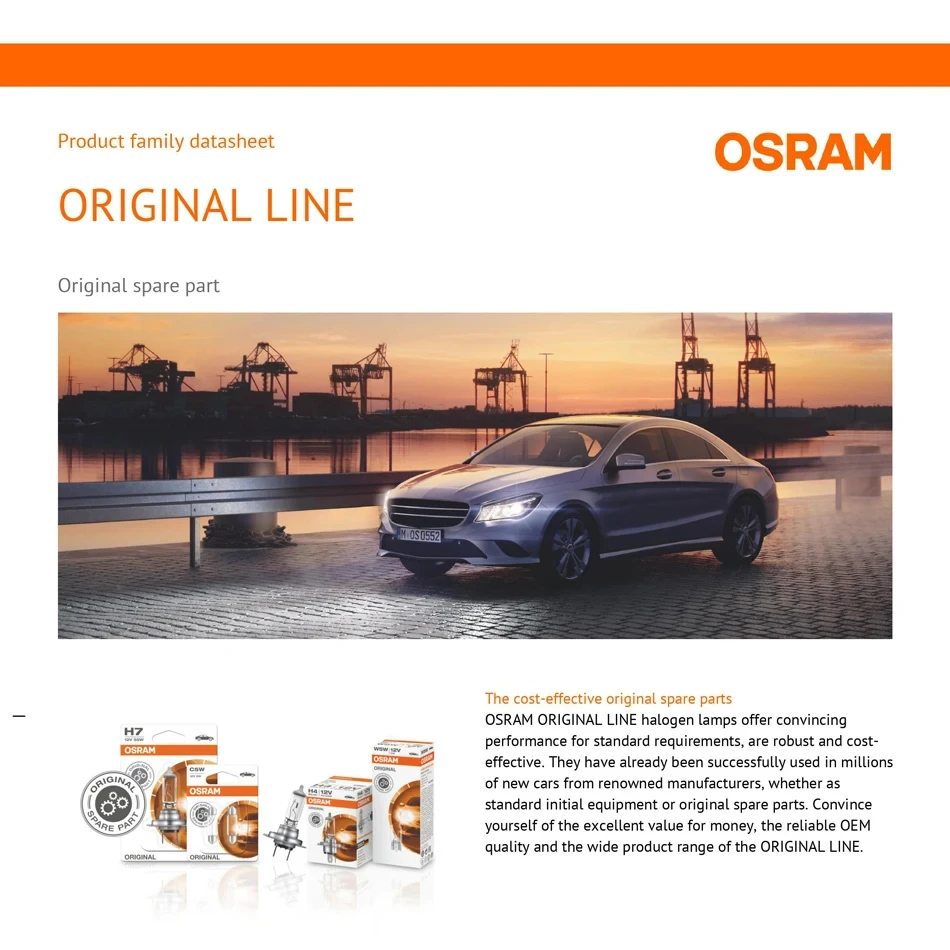 OSRAM H7 Halogen Bulbs 80W 62261 Car Lamps Bombilla PX26d Base Low Beam Fog Light Conversion Kit 3200K Yellow Original