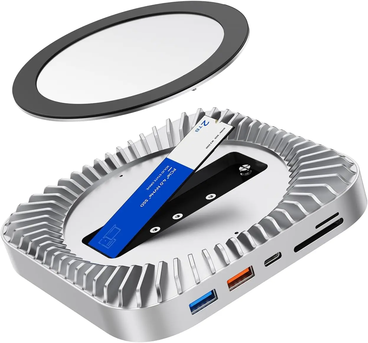 Mac Mini M4 Dock, USB C 허브 알루미늄 Mac Mini 스탠드 및 Mac Mini M4 및 M4 Pro 2024용 HDMI 허브(M.2 NVMe/SATA SSD 인클로저 포함)