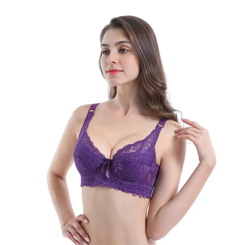 

Thin plus size ladies bra lace rims gathered bra