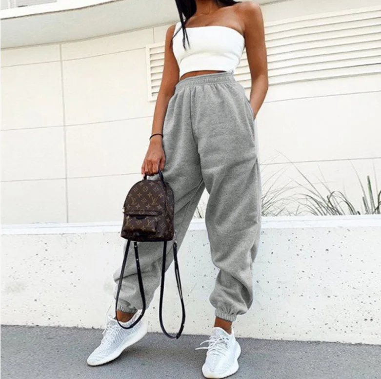

Women Pants Pencil Pants Elastic Waist High Streetwear Pockets Autumn Ankle Length Solid Color Drawstring Flat Slim Fit