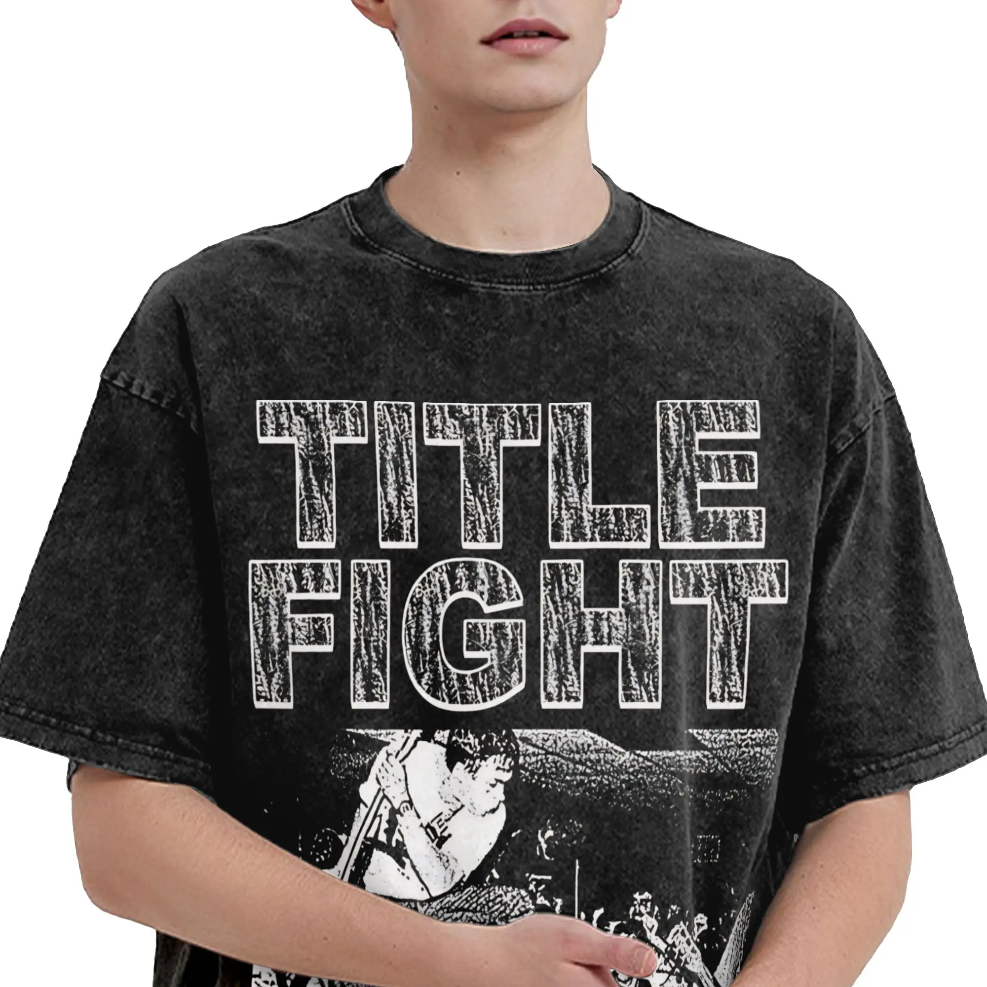T-shirt da uomo Title Fight Band, magliette vintage in puro cotone, girocollo, manica corta, abbigliamento con stampa grafica - immagine 4